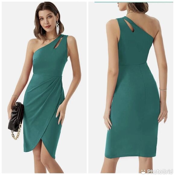 Grace Karin Dresses & Skirts - NWT GRACE KARIN One Shoulder Cutout Ruched Bodycon Dress Sleeveless Cocktail